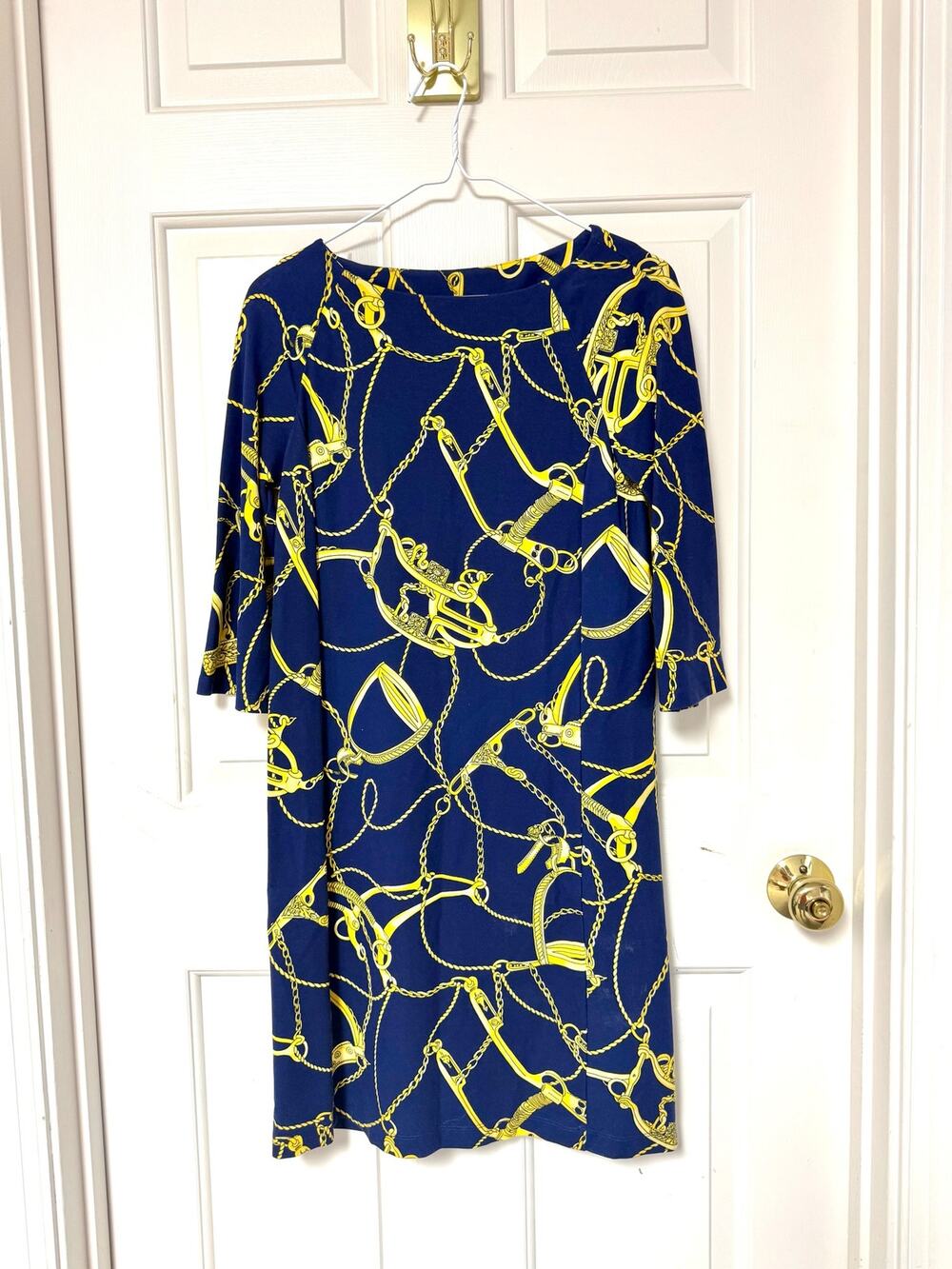 J. Mclaughlin esquestrian chain-print shift dress Size XS